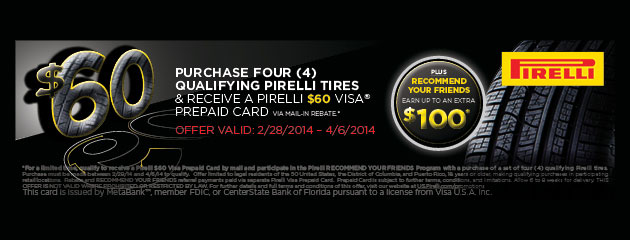 Pirelli Tires $60 prepaid card